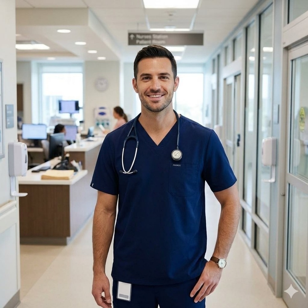 Jaanuu Men M Navy Blue Scrub Top Stretch Pocket Medical Nurse Doctor Healthcare